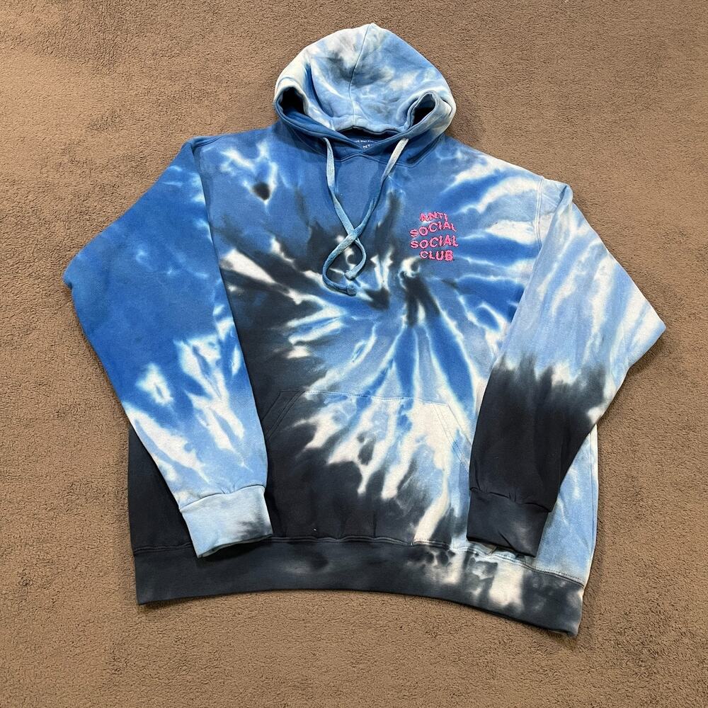 Anti Social Social Club Maniac Blue Black Tie Dye Sweatshirt Hoodie Mens Size XL